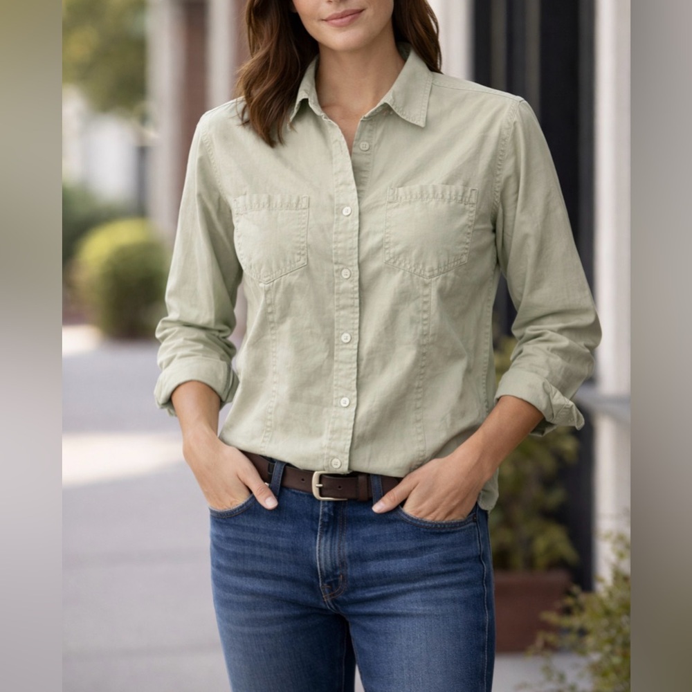 L.L. Bean Button Down Shirt Large Sage Green Cotton Casual Classic